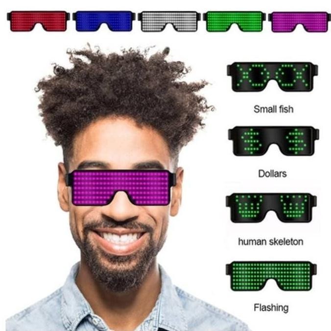 Kacamata LED Virtual Fashion USB 8 Mode Flash Light Party DJ Disco