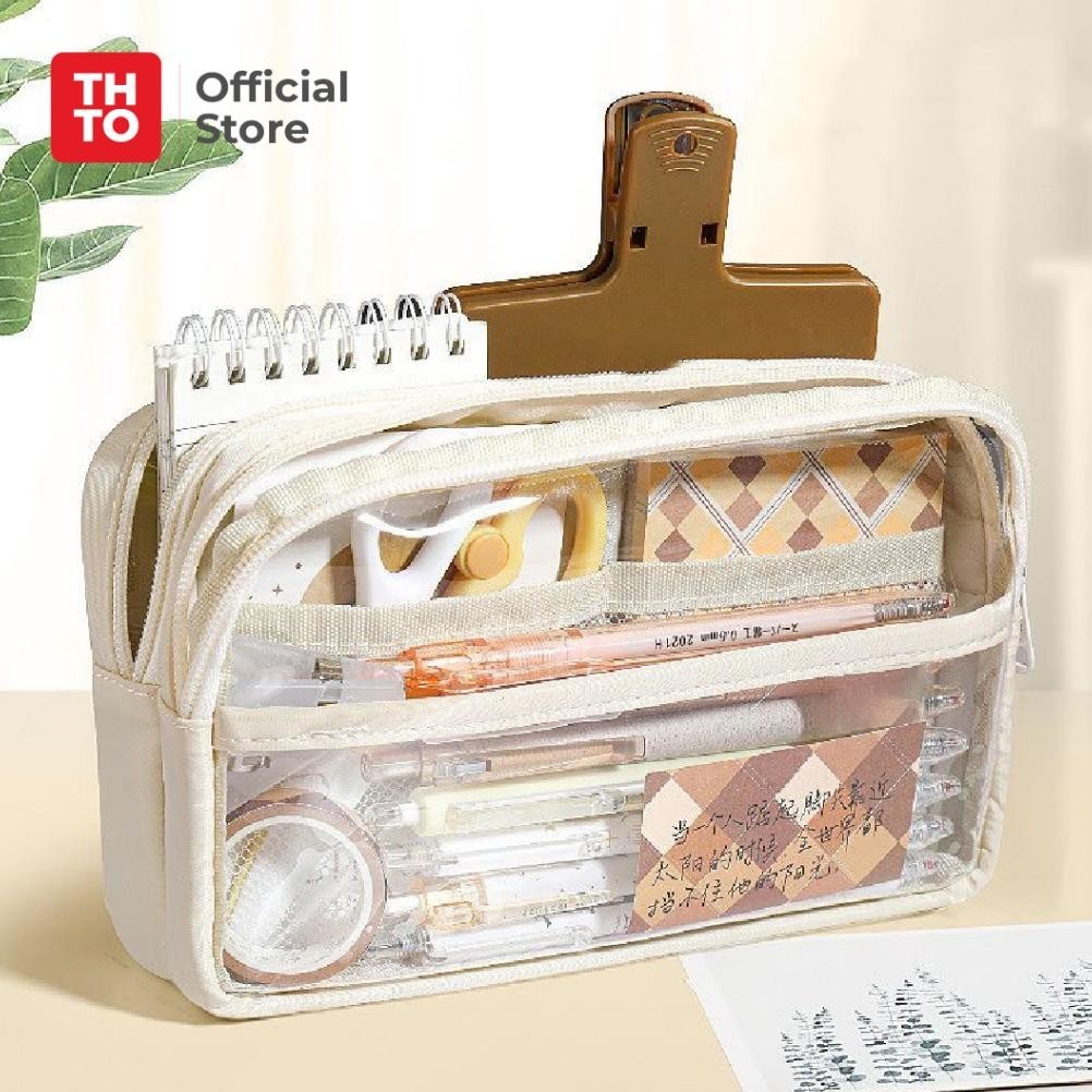 

THTO Tas Tempat Pensil Case Pouch Anak Sekolah Transparan Simple Stationery Kantor A021