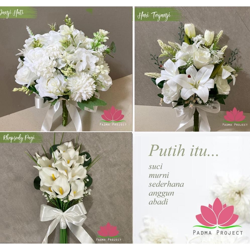 Buket Bunga Pengantin Putih Bonus Corsage - ARTIFICIAL