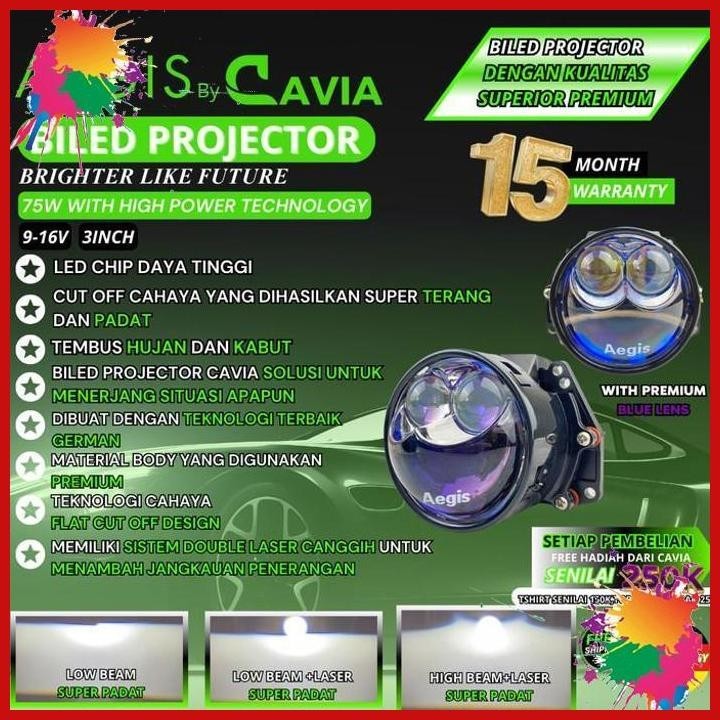 (getz) aegis by cavia-premium lampu led biled projector mobil projie double laser 3 inch 100/150w su