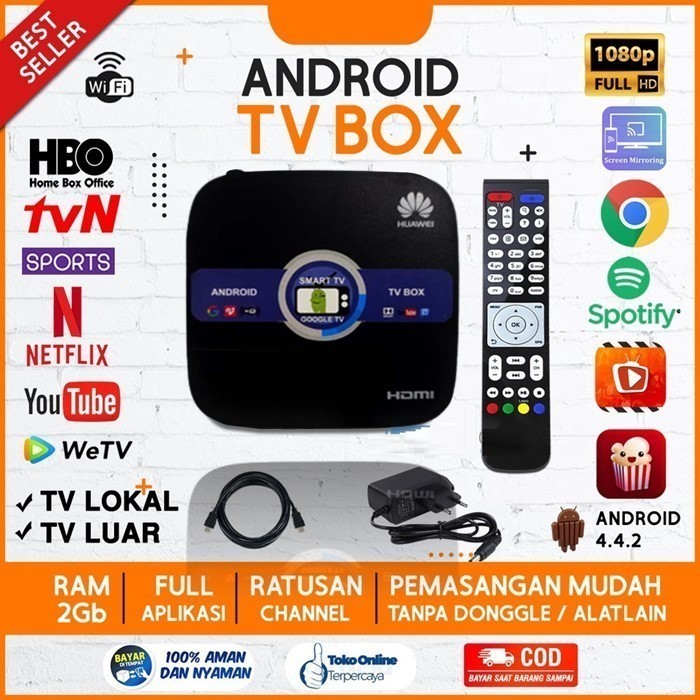 Android Box Huawei Smart TV Box Wifi 4K Ram 2gb Full Channel dan Box Office Movie