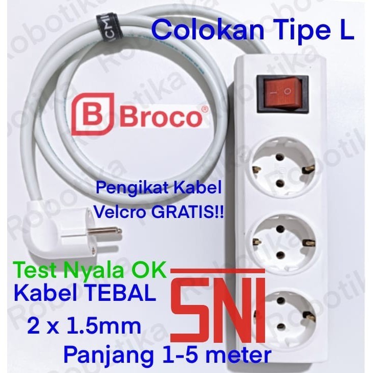Kabel Perpanjangan Tebal 2X1.5 Colokan Broco 3 Lb Saklar 1