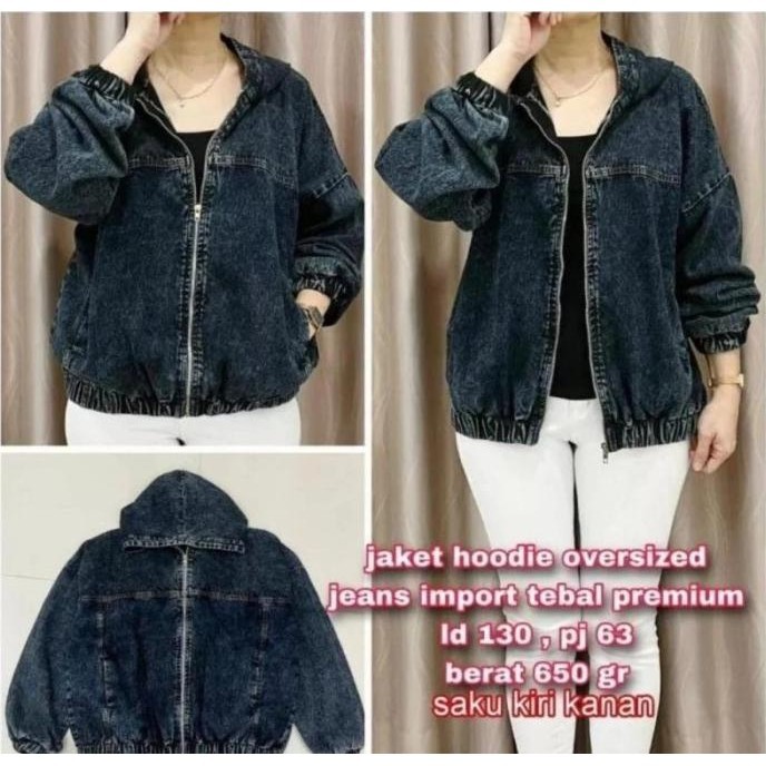 SUPER JUMBO JAKET SOFTJEANS DENIM WANITA+HOODIE FIT LD 130