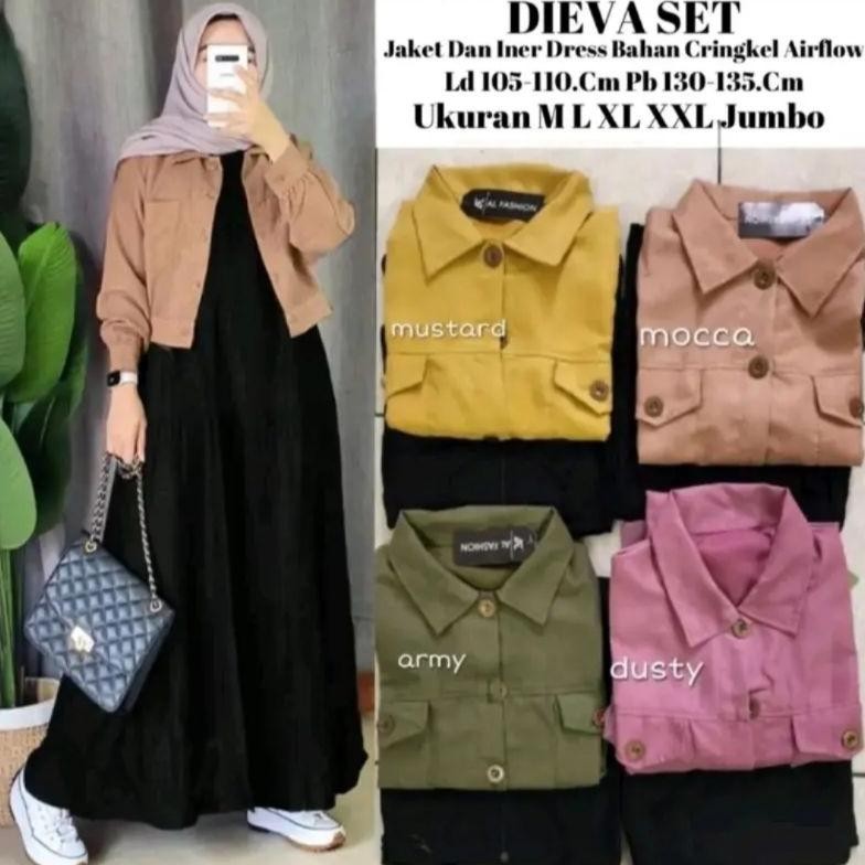 DIEVA SET GAMIS ROMPI OUTER BAHAN CRINGKLE AIRFLOW WANITA REMAJA DEWASA MUSLIMAH/GAMIS LEBARAN TEEBA