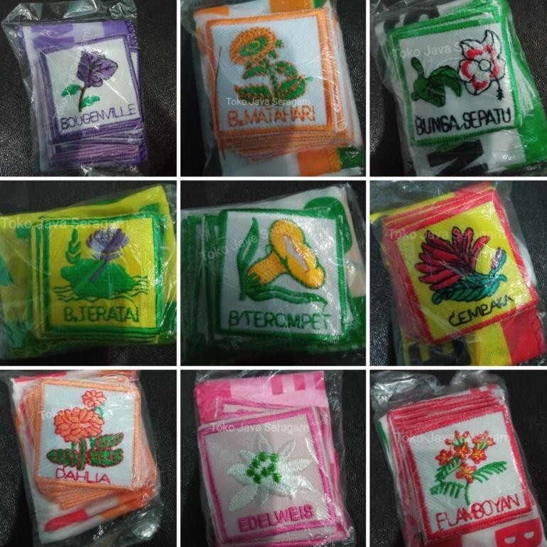 RTY Bet 1 Set Tanda Regu & Bendera Bunga Buah Tumbuhan Pramuka Putri Penggalang Lavender Asoka Bouge