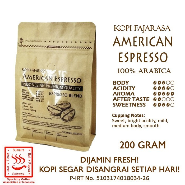 

Ready Kopi Fajarasa American Espresso Biji Kopi Espresso Blend 200 gram