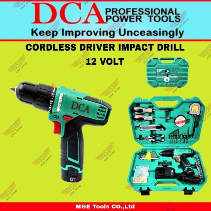 Dca Adjz1202I Cordless Driver Hammer Drill Set Mesin Bor Beton Baterai