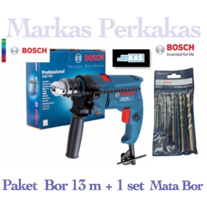 Mesin Bor Beton 13 Mm Bosch Gsb 550 + Free 1 Set (5Pcs) Mata Bor Bosch