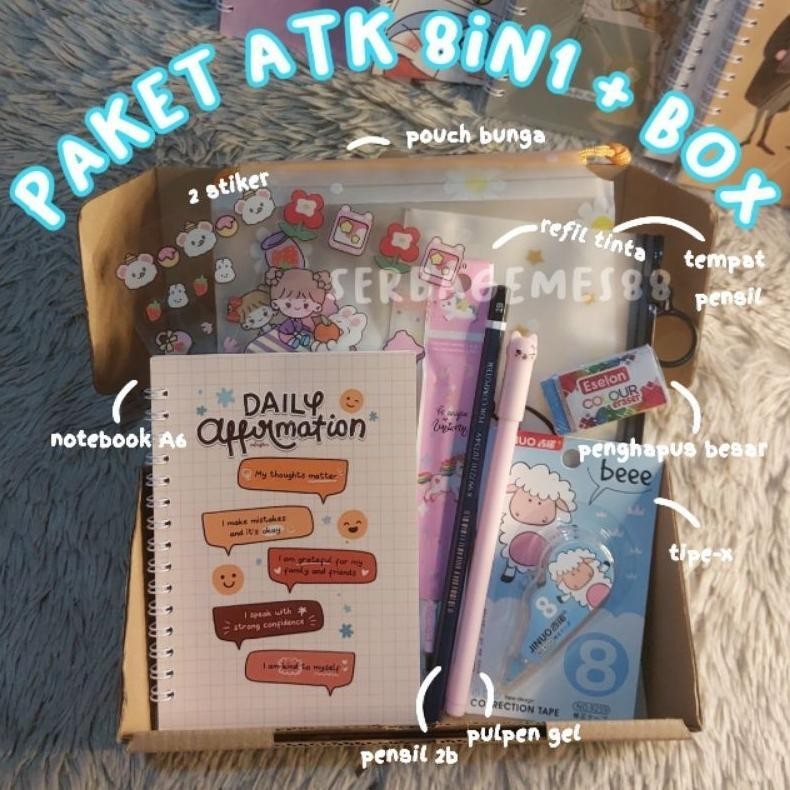 

SERBAGEMES88 - SET ALAT TULIS 8IN1 LENGKAP DENGAN TIPE-X DLL / STATIONERY SET HADIAH LUCU / HAMPERS KADO GIFT BOX / PAKET ALAT TULIS / ALAT TULIS SET / STATIONERY SET AESTHETIC / STATIONERY SET FANCY / ALAT SEKOLAH / KADO UNIK UNTUK CEWEK / BUKU TULIS