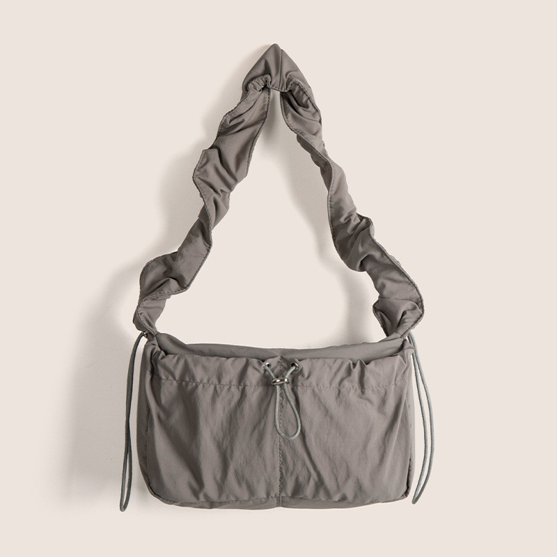 Tas Awan Renda Retro Berlipat Ins Gaya Korea untuk Wanita dengan Desain Tali Serut Kain Nilon Tas Se