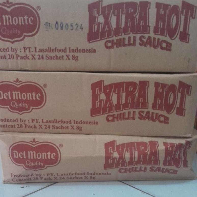 

bas-12 1 Karton Saus Sachet Delmonte Cabe/ 1 Dus Extra Hot Chilli Sauce Delmonte Sachet Termurah