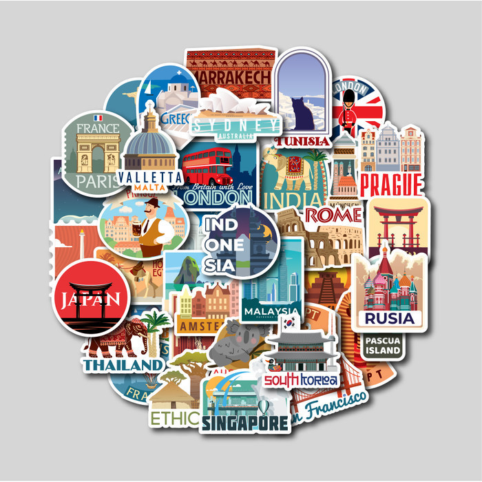 

STICKER PACK WORLD TRAVEL STICKER TUMBLER STIKER LAPTOP KOPER HELM K01