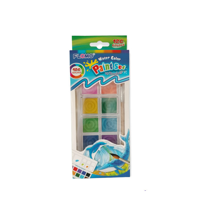 

Flomo Water Color Paint Set 12 Colors w/Brushes ( Cat Air) K01