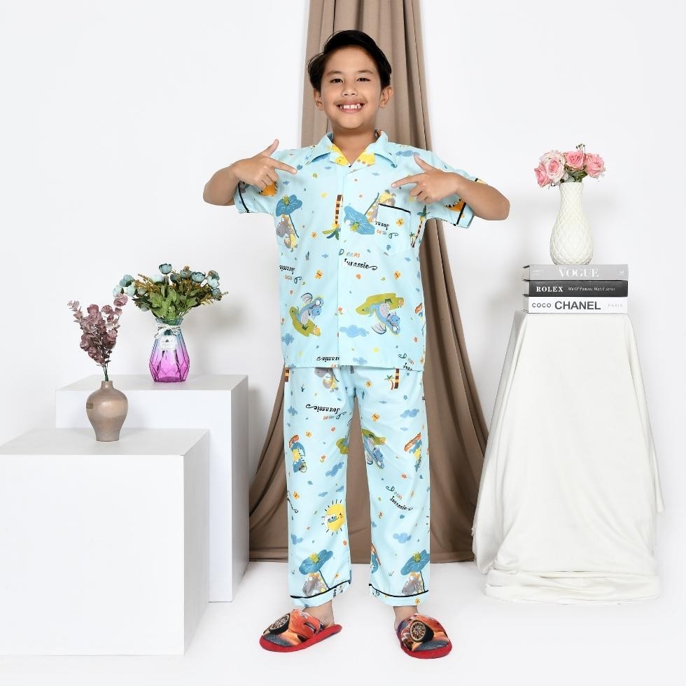 Piyama Anak Laki Laki Bahan Katun Rayon Umur 8 - 12 Tahun / Setelan Baju Tidur Katun Rayon Anak Laki