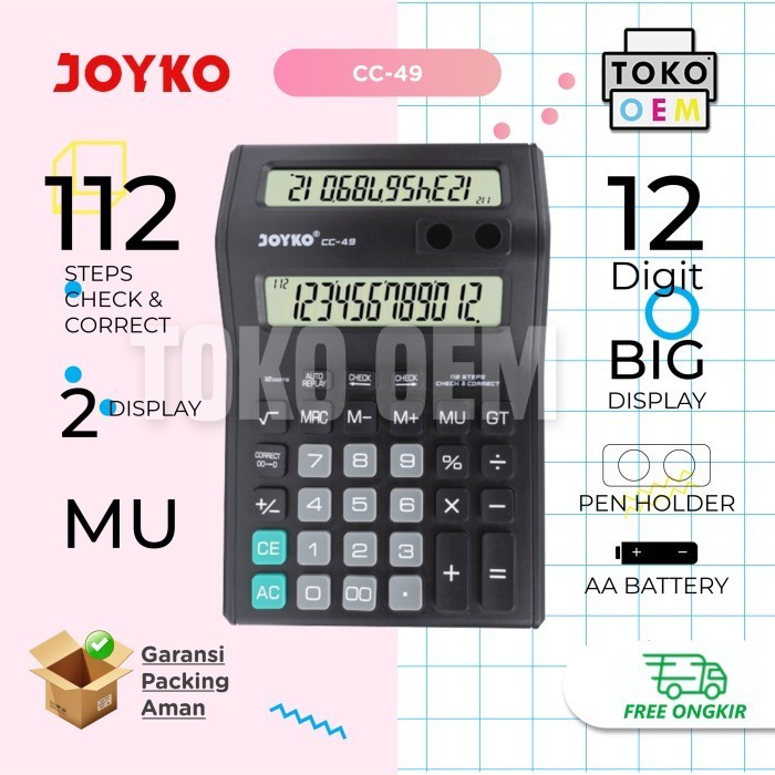 

Ready JOYKO CC-49 KALKULATOR DAGANG 2 LAYAR DUAL DISPLAY CALCULATOR 12 DIGIT