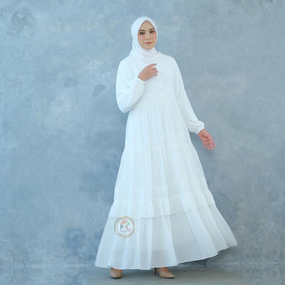 Gamis Umroh & Manasik Haji Putih Tulang Aysin Umpak 3 Depan Belakang Gamis Wanita Syari Remaja Kekin