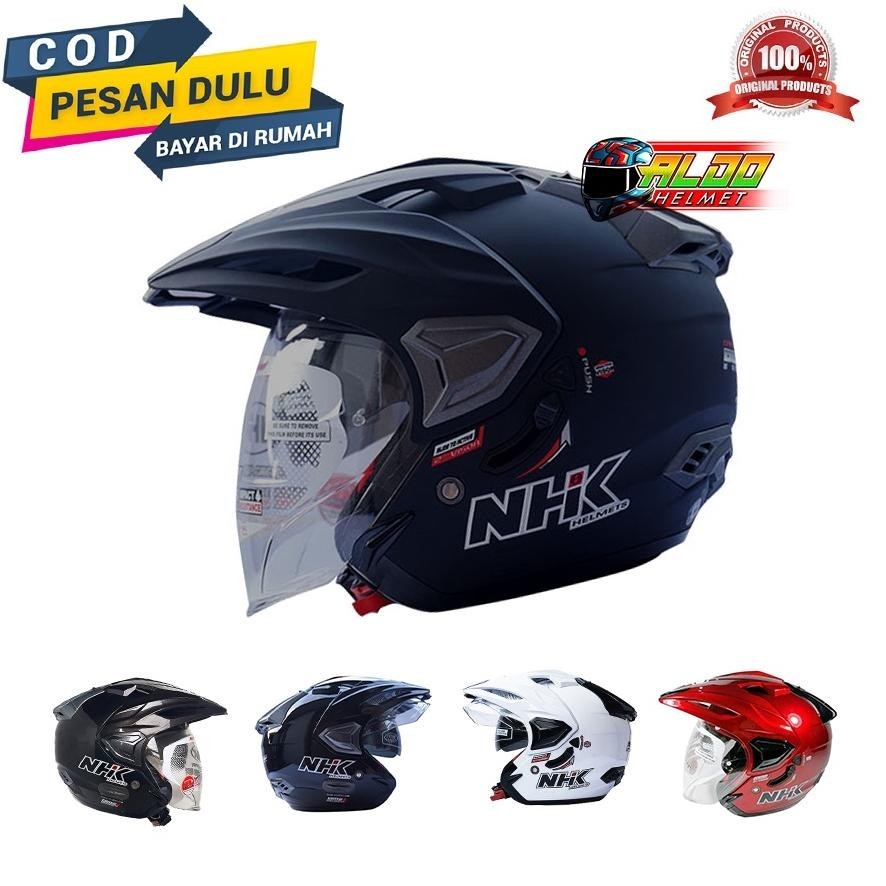 HELM NHK PREDATOR CRYPTON SOLID BLACK DOFF | Helm NHK DOUBLE VISOR | Termurah | HALF FACE 100 % ORIG