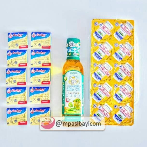 

Paket Evoo casa di oliva extra virgin oil dan UB (unsalted butter elle vire anchor)