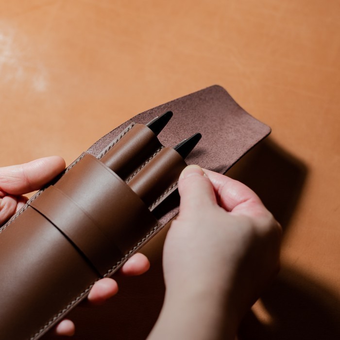 

BROWN LEATHER FOUNTAIN PEN CASE, DOUBLE PEN CASE, BALLPOINT CASE BRAOW