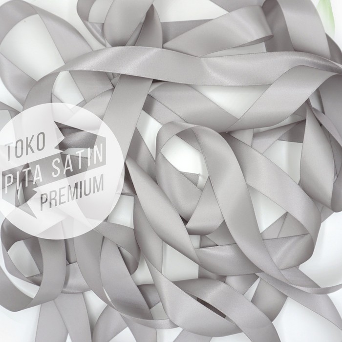 Ataritagrosir Pita Kado Double Face Satin Ribbon 1/2.5Cm Light Silver Grey