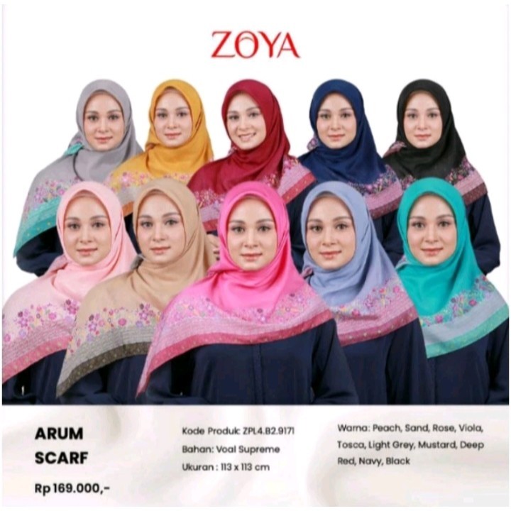 Zoya Segi Empat Polos+motif Kerudung Hijab Jilbab Arum Scarf
