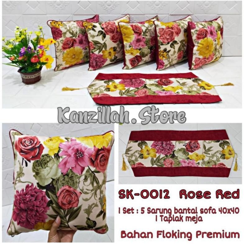 [VARIAN BARU] SARUNG BANTAL SOFA KURSI MOTIF BUNGA MERAH/SARUNG BANTAL SOFA KURSI ROSE RED