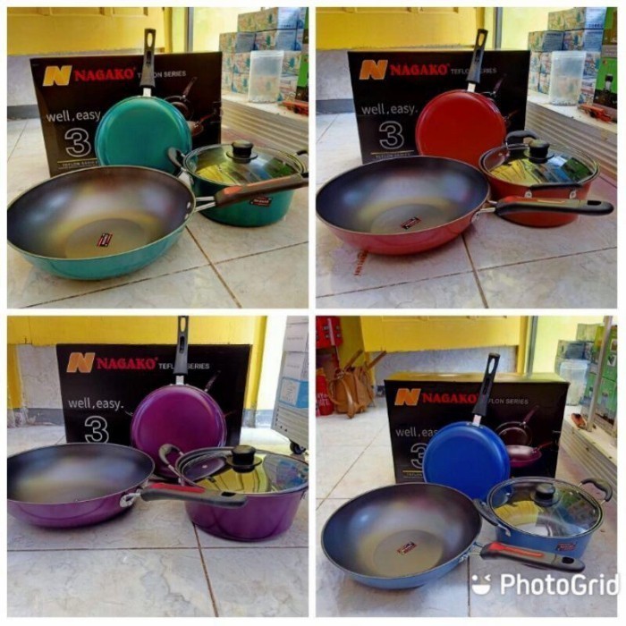 @#@#@#] Nagako Panci Teflon Series Set 3 Pcs Frypan Wajan Wok Anti Lengket