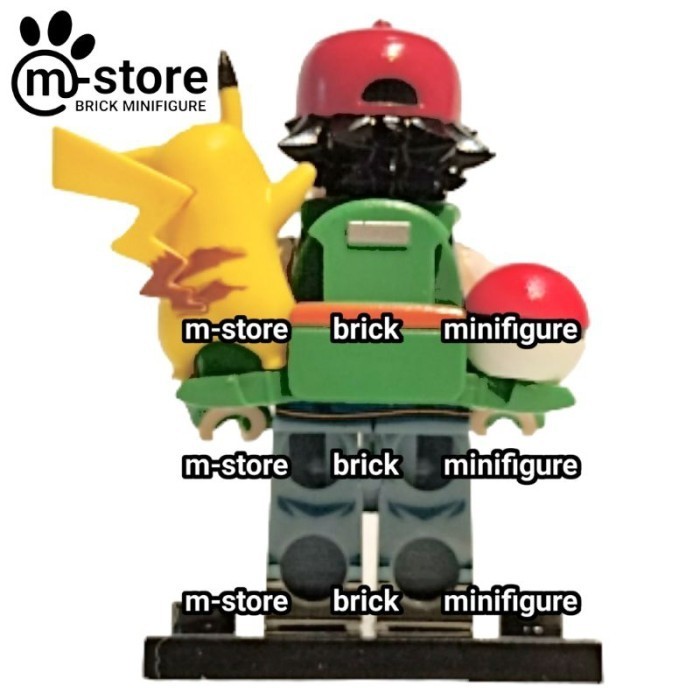 BRICK POKEMON ASH KETCHUM BLOCK MINI TOY FIGURE AND PIKACHU