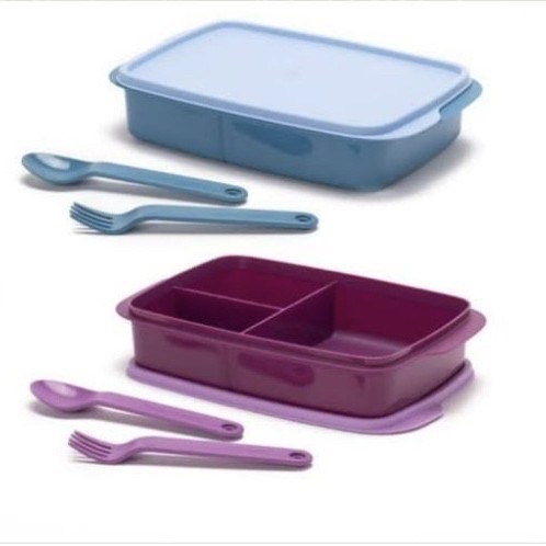Tupperware Tempat Makan Bersekat + Sendok Garpu Warna