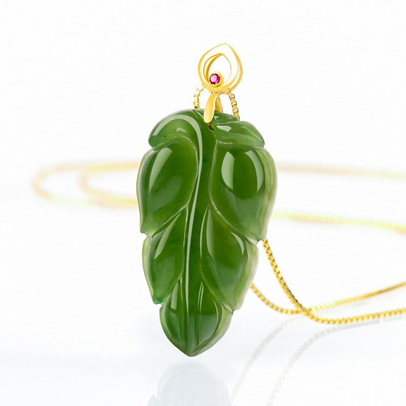 （ytucsydw3o）(Kirim Sertifikat）Bayam Bahan Lama Hijau Giok Hijau Hetian Daun Giok Hijau Barang Asli18