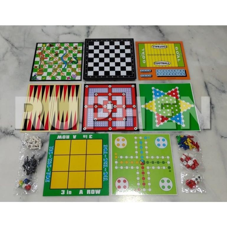 Cod Magnetic Board Games 9 In 1 - Catur, Ular Tangga Ludo, Halma, Checkers, Dan Lain-Lain Flase Sale