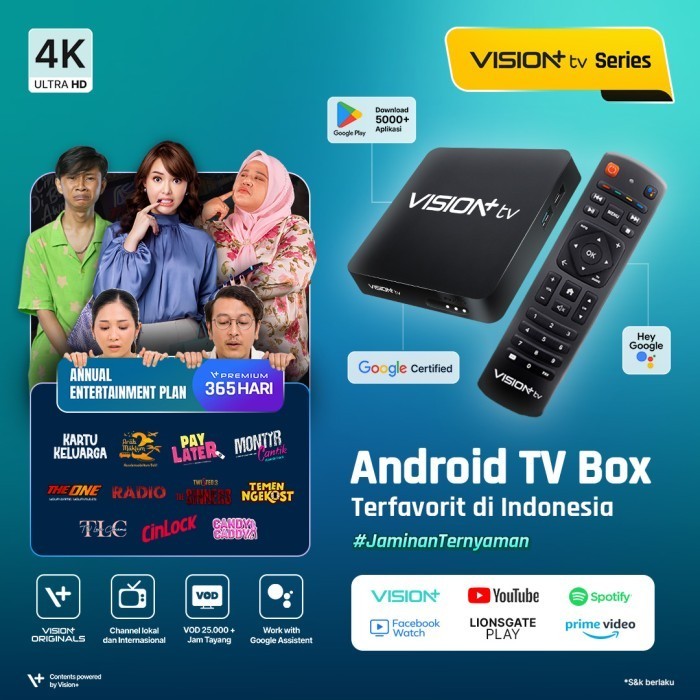 Android TV Box Vision+ TV by MNC Play GRATIS TV NASIONAL SEUMUR HIDUP - Genric,Regular Plan 1