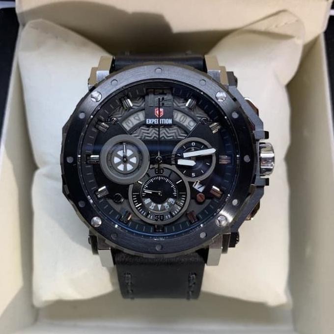 Jam Tangan Pria Expedition Original Chronograph E6402 Black Silver
