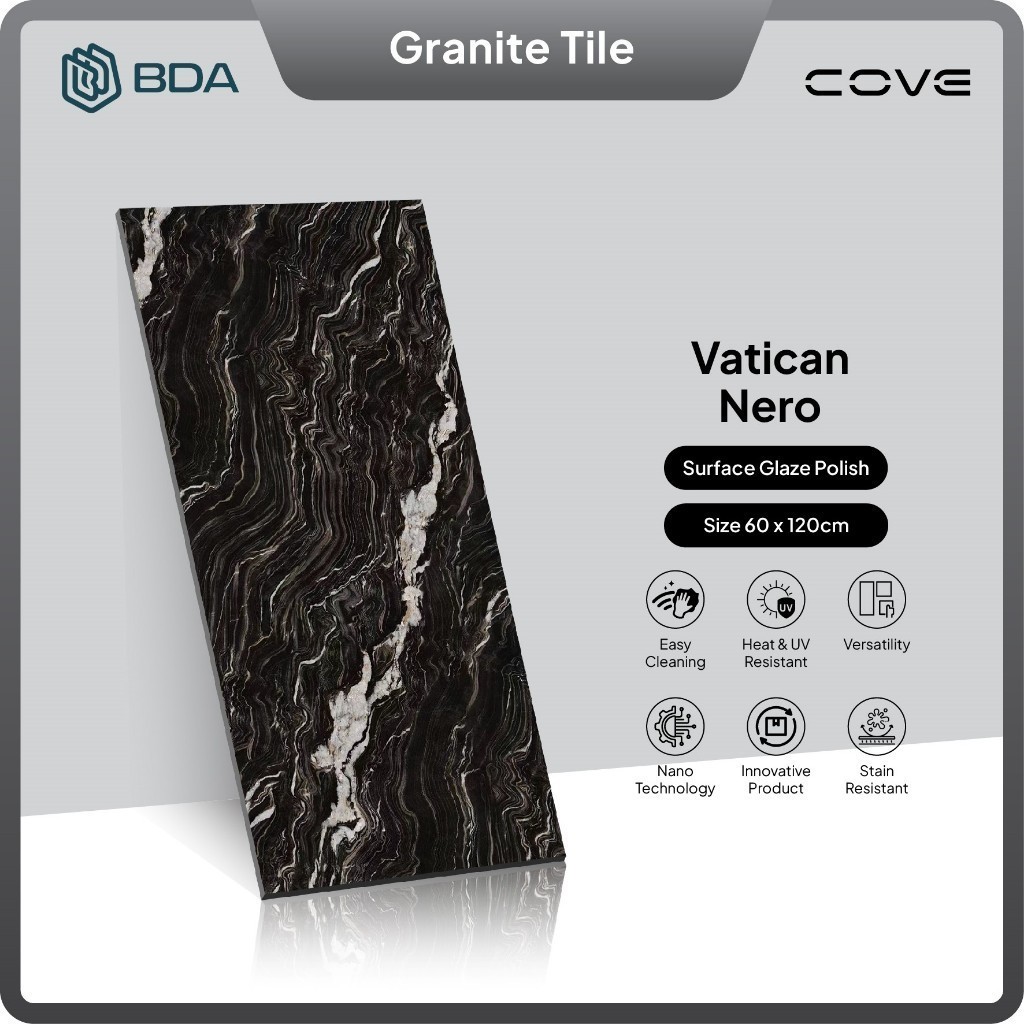 BDA Granite Tile 120X60 Keramik Granit Lantai Dinding Kamar Mandi Dekorasi Interior Vatican Nero