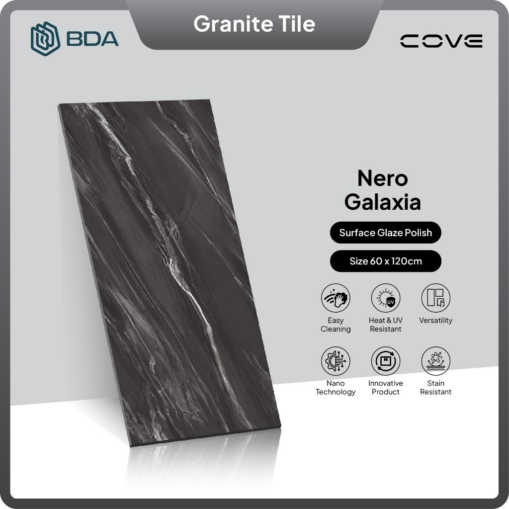 BDA Granite Tile 120X60 Keramik Granit Lantai Dinding Kamar Mandi Dekorasi Interior Nero Galaxia