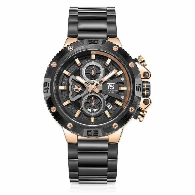 Jam Tangan Pria Original T5 H 3705G Black Rosegold