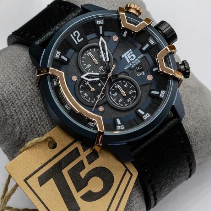 Jam Tangan Pria Original T5 H 3819G Blue Rosegold