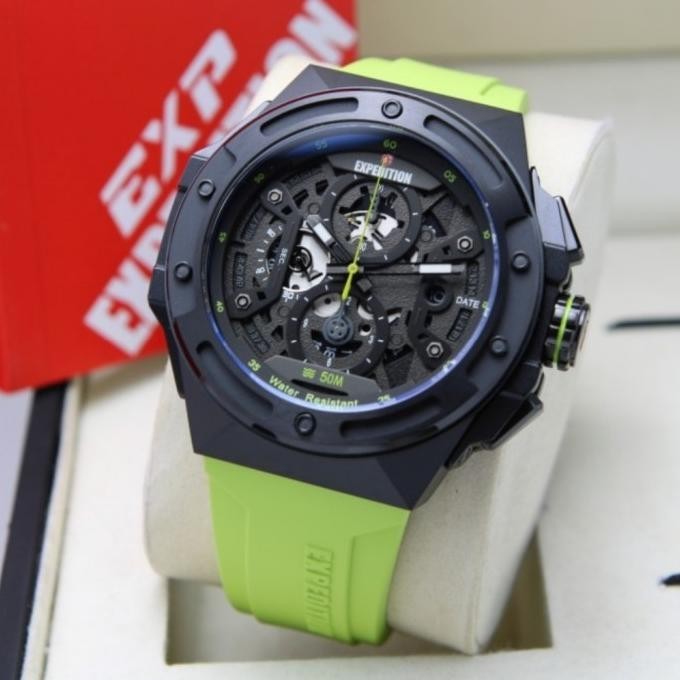 Jam Tangan Pria Expedition Original E6818 Rubber Black Lime