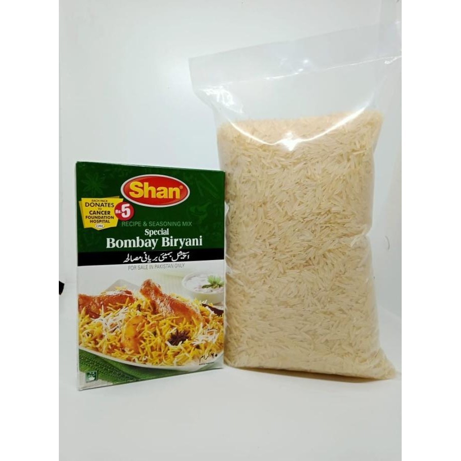 

Paket Basmati 1 Kg + Shan Bumbu Instant Briyani 1 TS