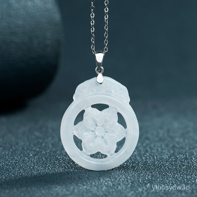 (ytucsydw3o)(Kirim Sertifikat）S925Myanmar Alami Bertatahkan PerakaLiontin Cincin Giok Es Wanita, Bar