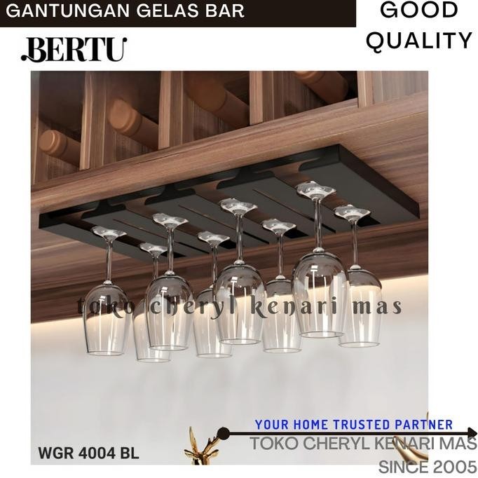 [New] Gantungan Gelas Wine 2 Baris Rak Gelas Gantung Hitam Black 3 4 Baris