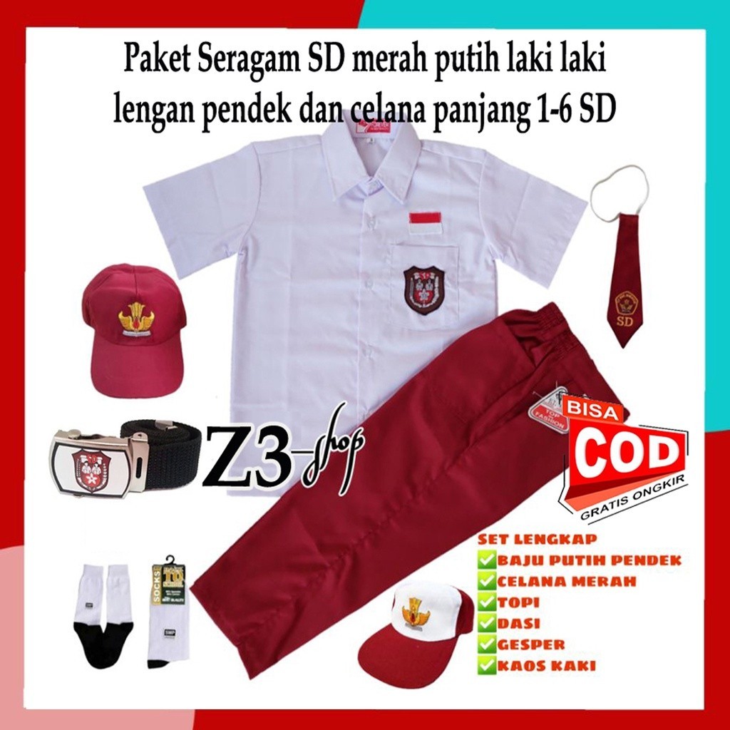 Seragam Sekolah Sd Smp Sma Laki Cewek Span Set Pramuka Topi Dasi Ikat Pinggang 1Set Pakaian Cowok Bi