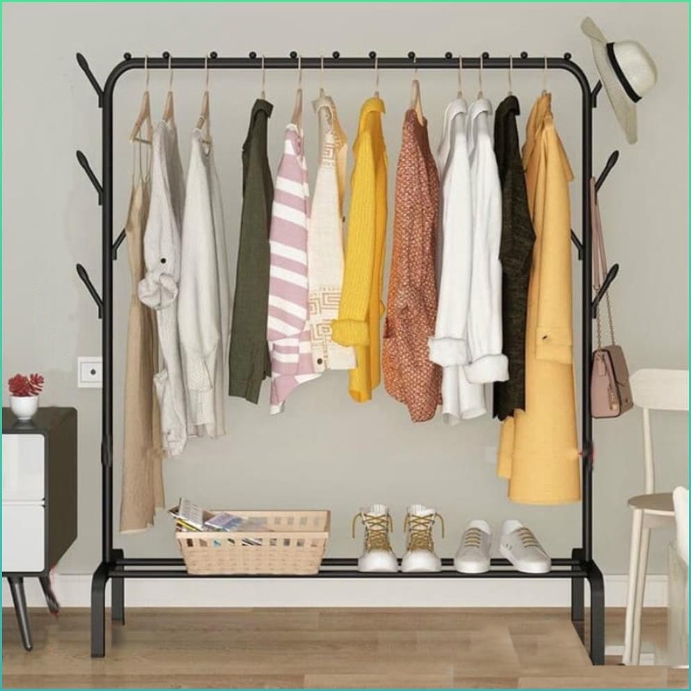 Rak Stand Hanger Double dan Stand Hanger Single Gantungan Baju Berdiri Kuat Serbaguna