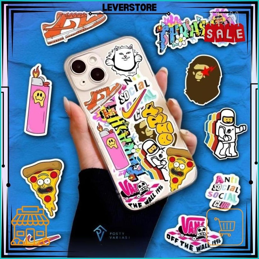 

50 Pcs Stiker Pack Brand Hypbeast Black And White Aesthetic Untuk Case Hp Helm Laptop Anti Air Sale