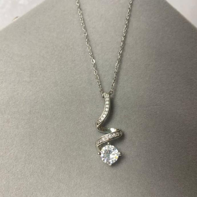 Kalung zircon silver/kalung titanium zircon anti karat/kalung putih