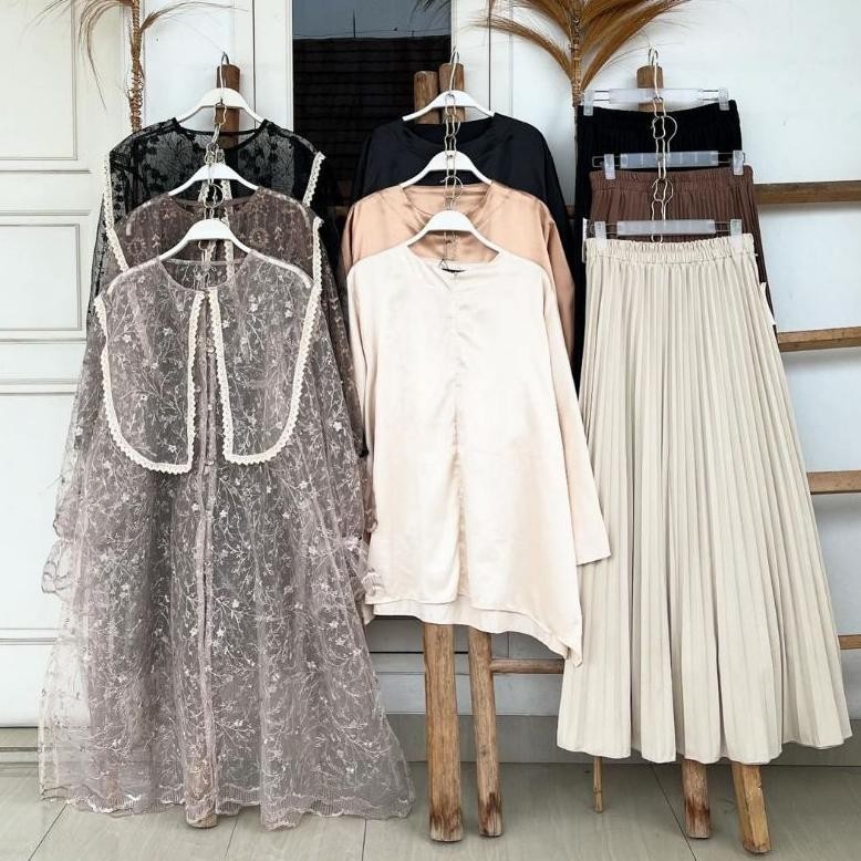 Flase Sale Sakhi Lace Set 3Pcs (Tunic + Inner + Elegant Skirt) Leaf Series Gratis Ongkir