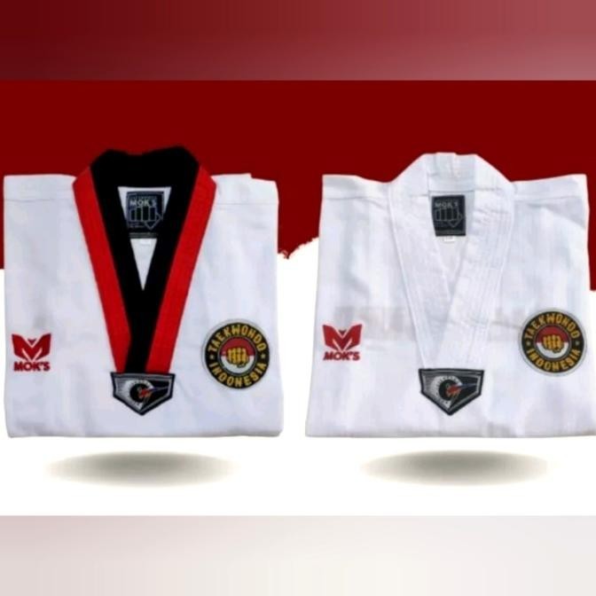 Baju seragam Taekwondo/DOBOK moks pemula MOK'S kerah putih/merah hitam