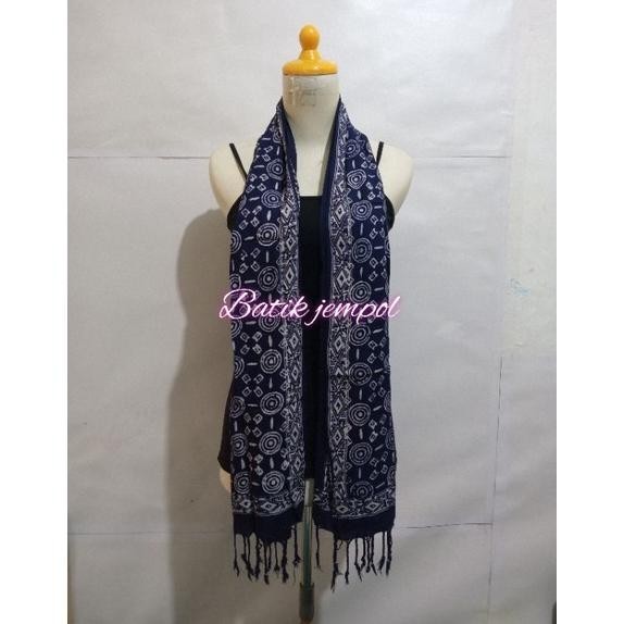 Mega Sale Syal Batik Halus Warna Biru Donker - Scarf Batik Cod