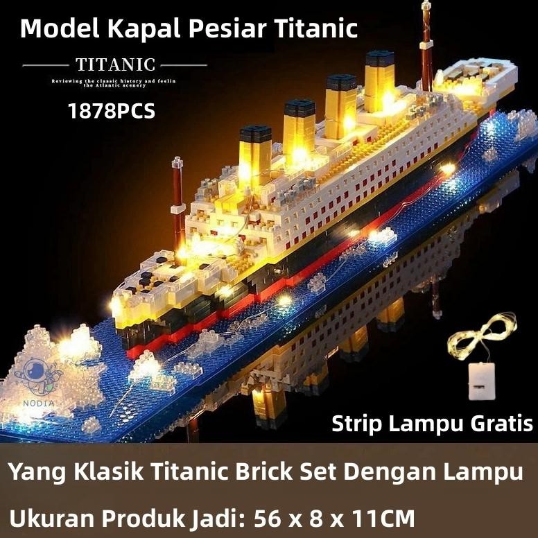 Nodia 1878Pcs Mainan Block Kapal Pesiar Titanic Besar Dengan Lampu / Blok Bangunan Partikel Kecil Pe