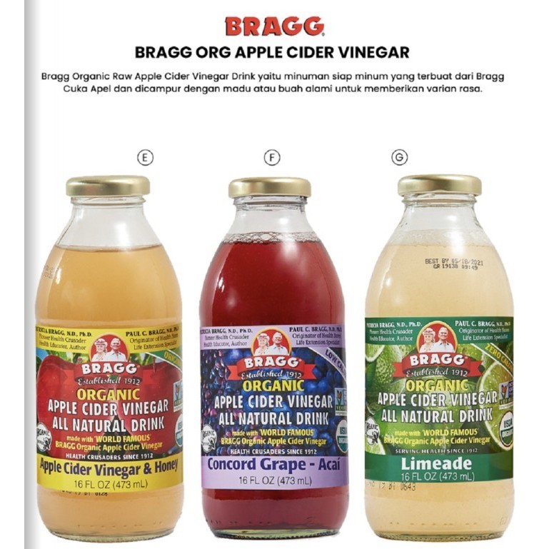 

Bragg Cider Vinegar Drink ( Honey/Grape Acai/Limeade)